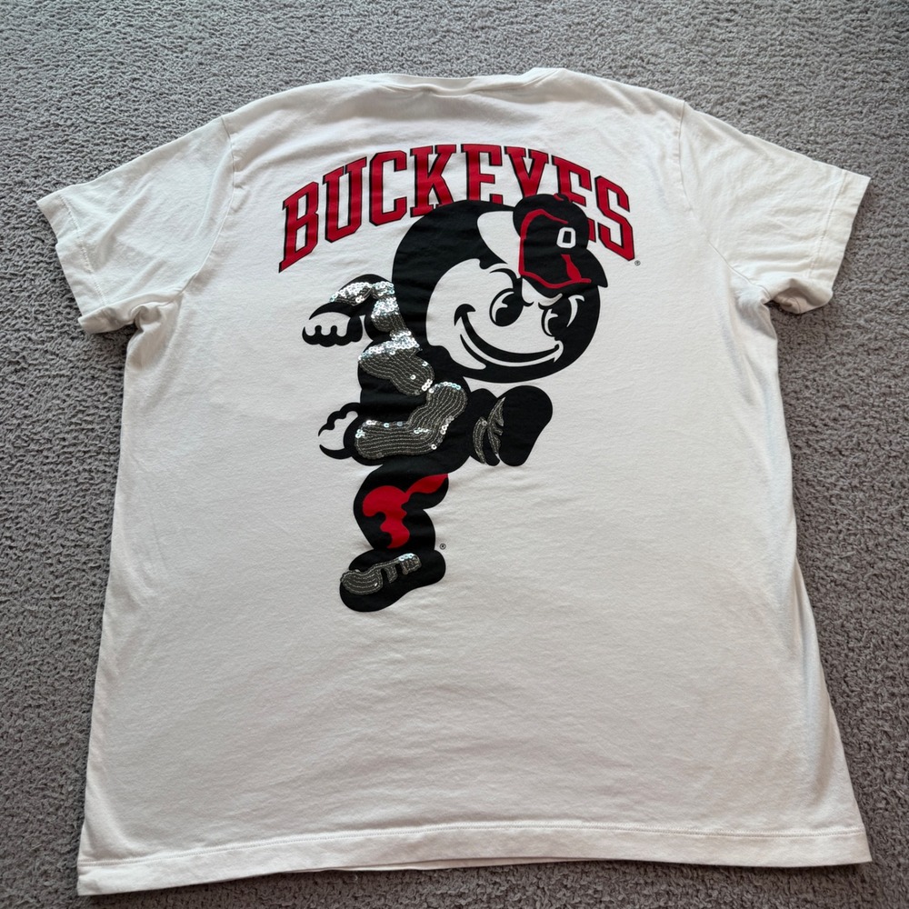 Victoria's Secret PINK Ohio State Buckeyes Sequin Brutus Pocket T-Shirt L White